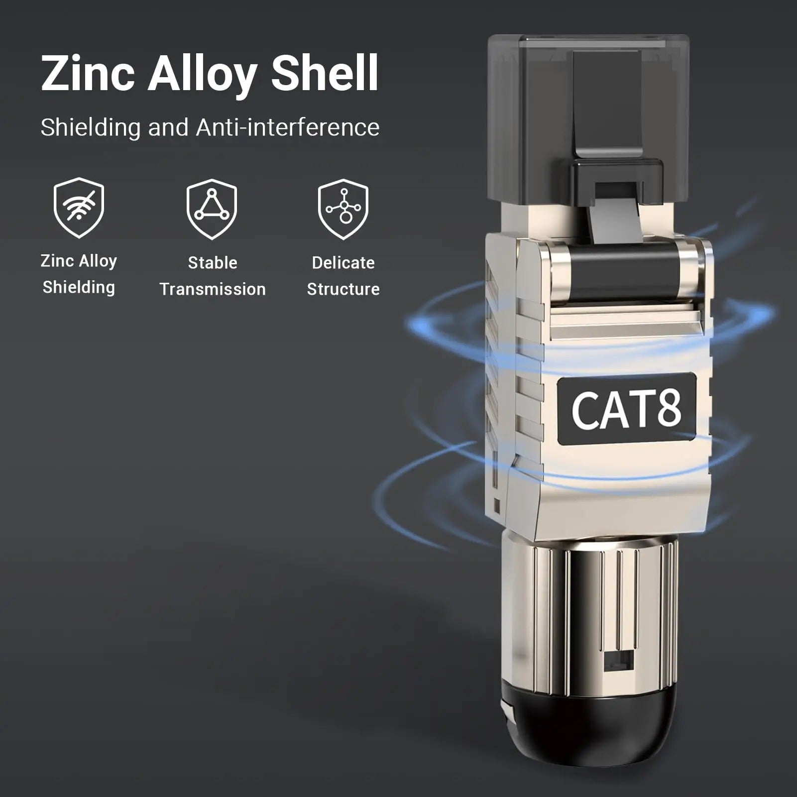 ZoeRax 6-Pack RJ45 Connectors Tool Free Cat8 CAT7 CAT6A, Cat 8 Field Termination Plug Shielded RJ45 Modular Plugs for 2000MHz 40G