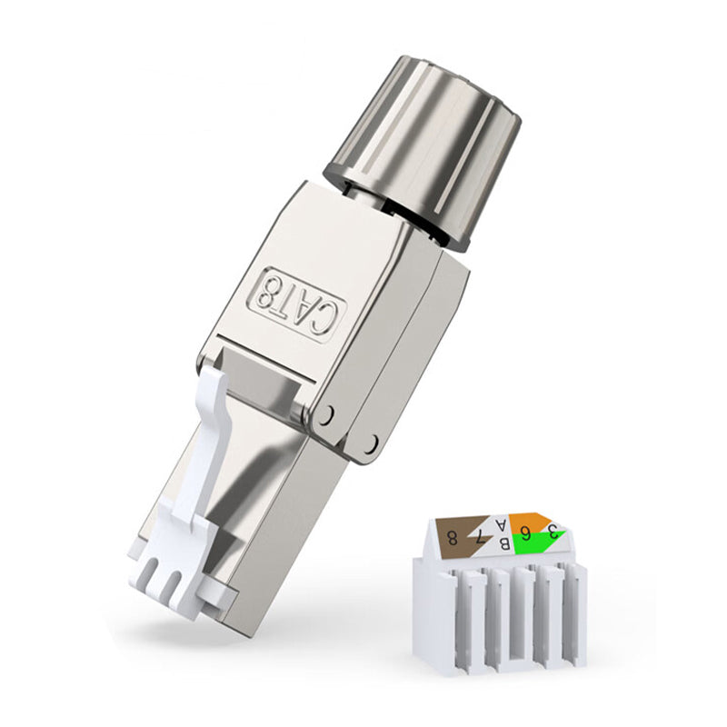 ZoeRax Cat6A Cat7 Cat8 Toolless Field Termination Plug, Shielded (STP), PoE++ (4PPoE), TAA Compliant, ANSI/TIA & ISO/IEC Certified, CE Listed, Modular RJ45 Male Connector