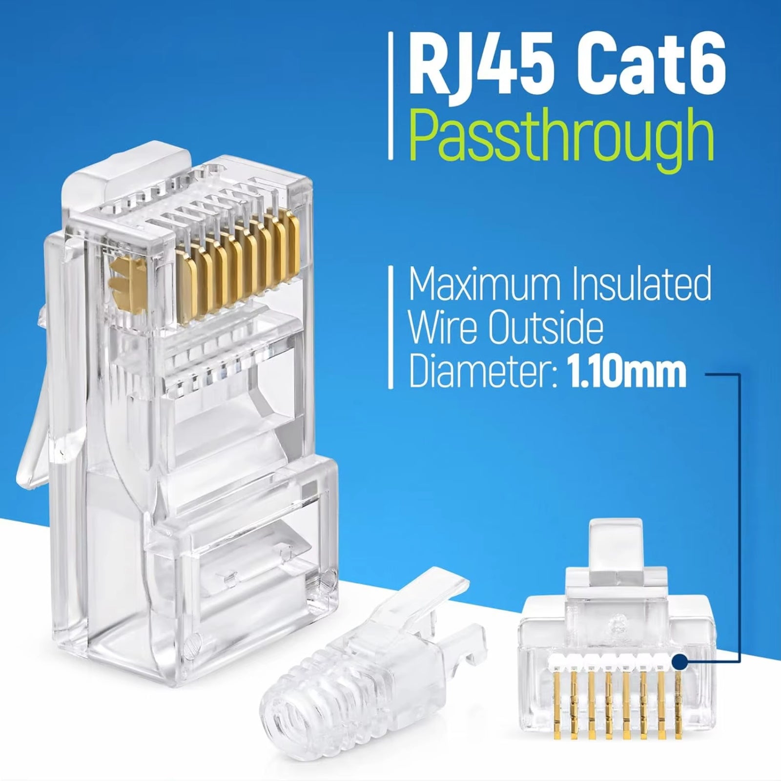 ZoeRax RJ45 Cat6 패스스루 커넥터 및 스트레인 릴리프 부츠, 단선 또는 연선 네트워크 케이블용 EZ-크림프 모듈러 플러그