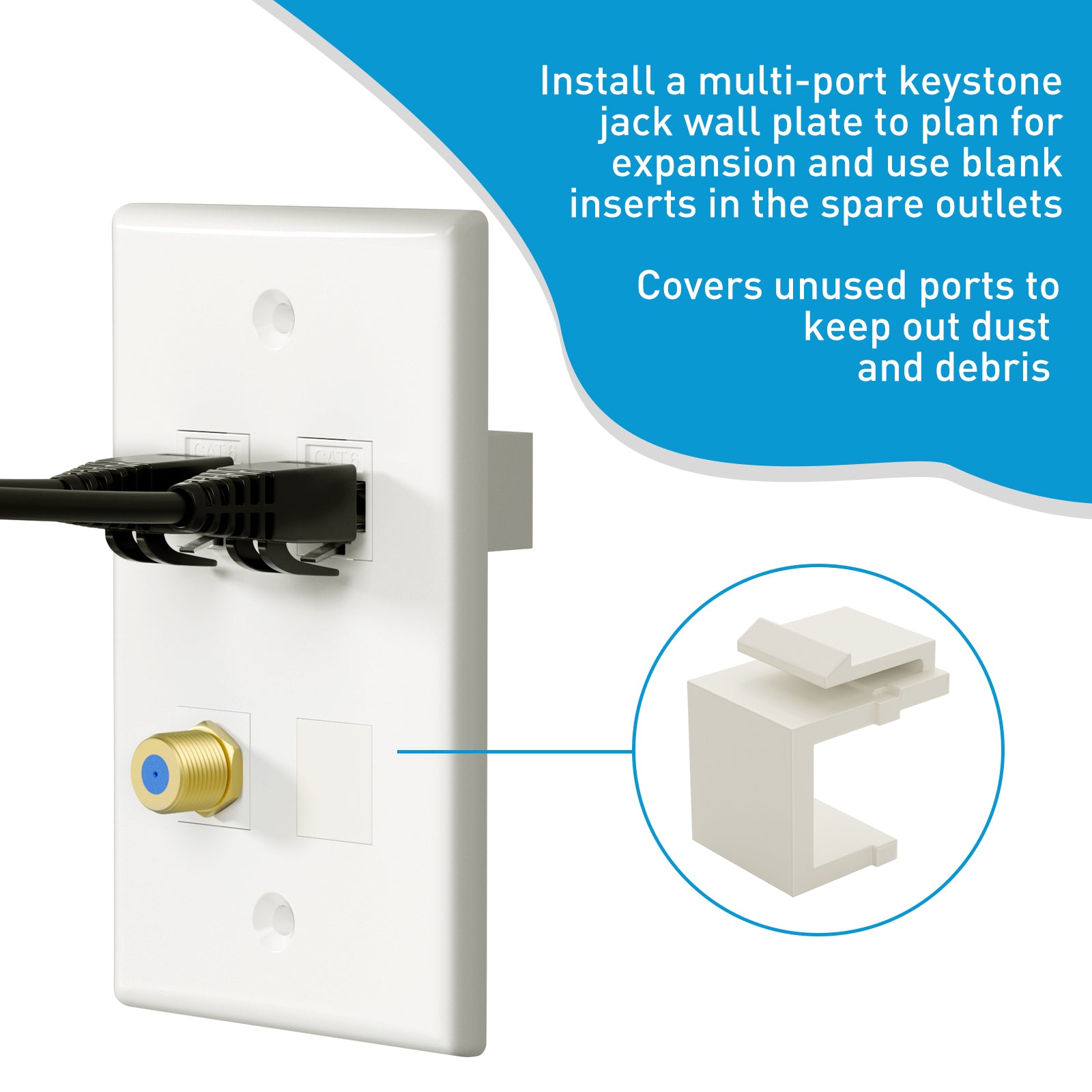 Упаковка из 50 пустых вставок-гнезд Keystone для настенной панели и патч-панели Keystone, белые