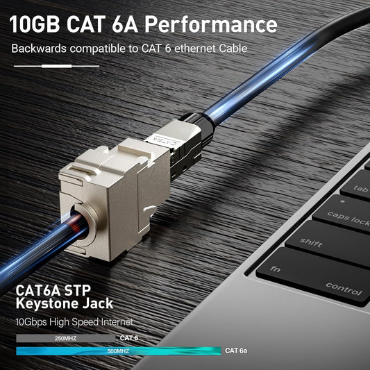 12-Pack Shielded Cat6A / Cat6 Keystone Jack 10Gbps Zinc-Alloy Housing Modular Termination | Easy Internet Tool Free Jacks | for Cat6A up to 23AWG Solid Bulk S/FTP Ethernet Cable