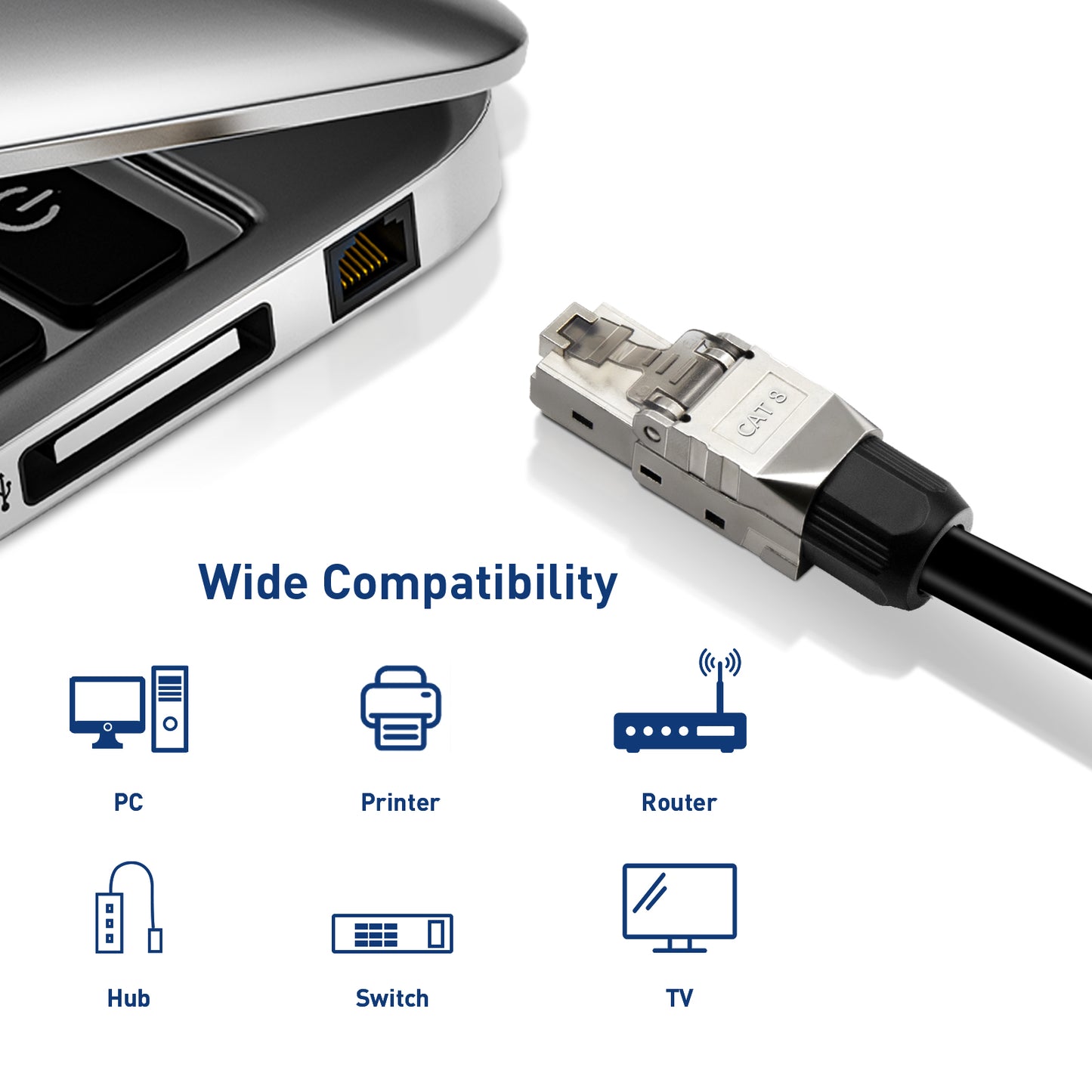 ZoeRax Tool-Free RJ45 Connector, Gold-Plated Plug, Shielded Ethernet Connector for Cat6A/Cat7/Cat8, POE Compatible