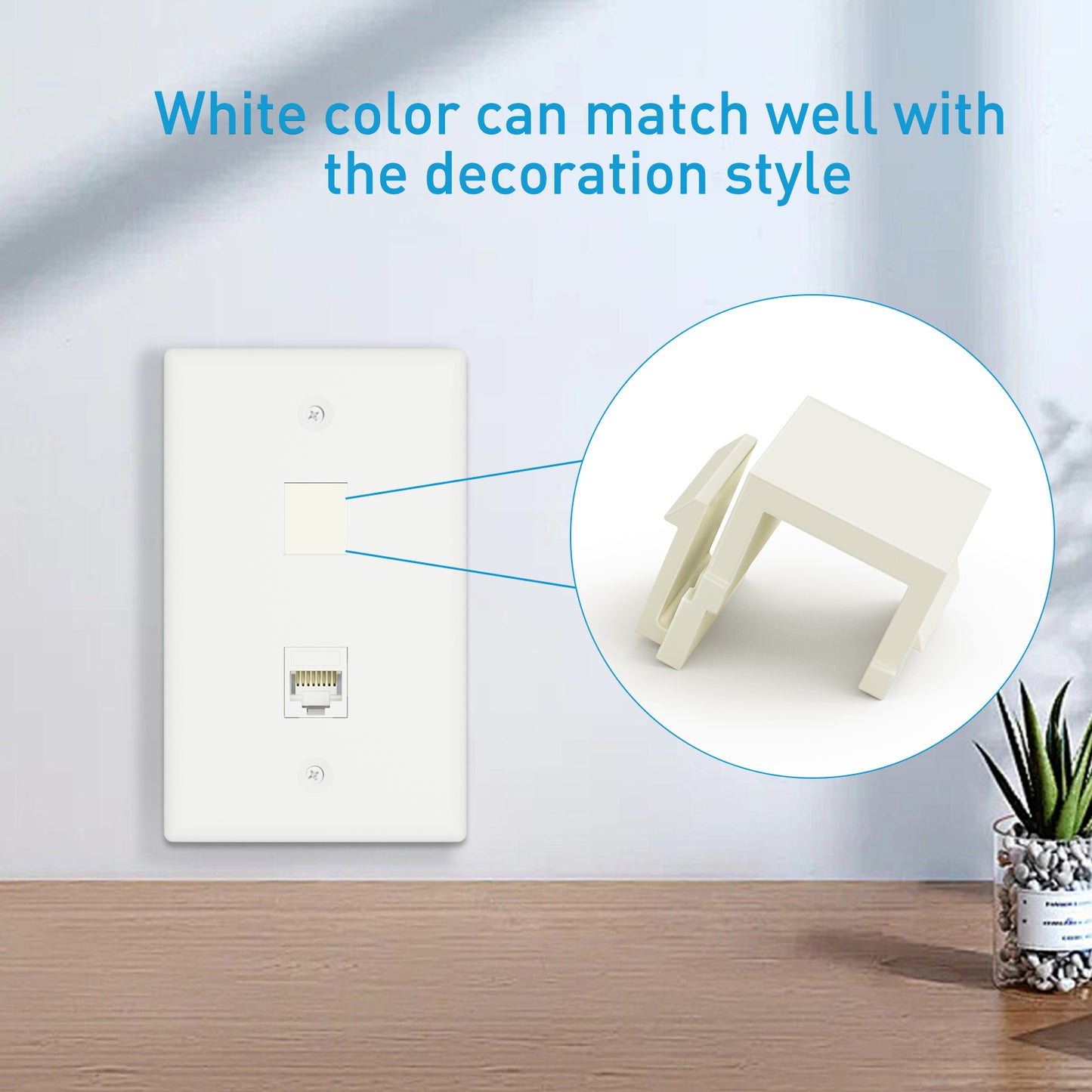 ZoeRax 50-Pack Blank Keystone Jack Inserts for Keystone Wall Plate and Patch Panel, White