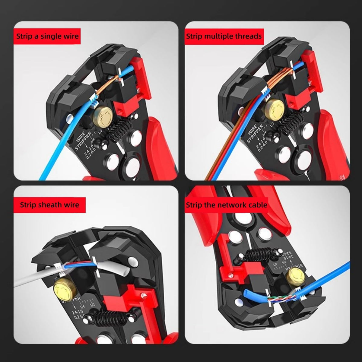 3 in 1 Automatic High Carbor Steel Wire Stripper Tools for 10-24 AWG Wire Lan Cable
