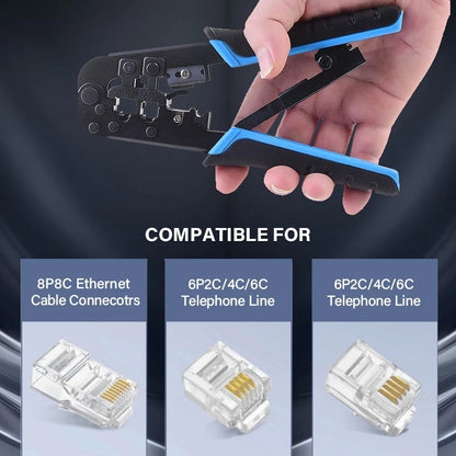 ZoeRax Multi-function RJ45 Crimping Tool, 10P/8P/6P-RJ11, RJ12, RJ45,RJ50 Crimper Cutter Stripper for Modular Plugs