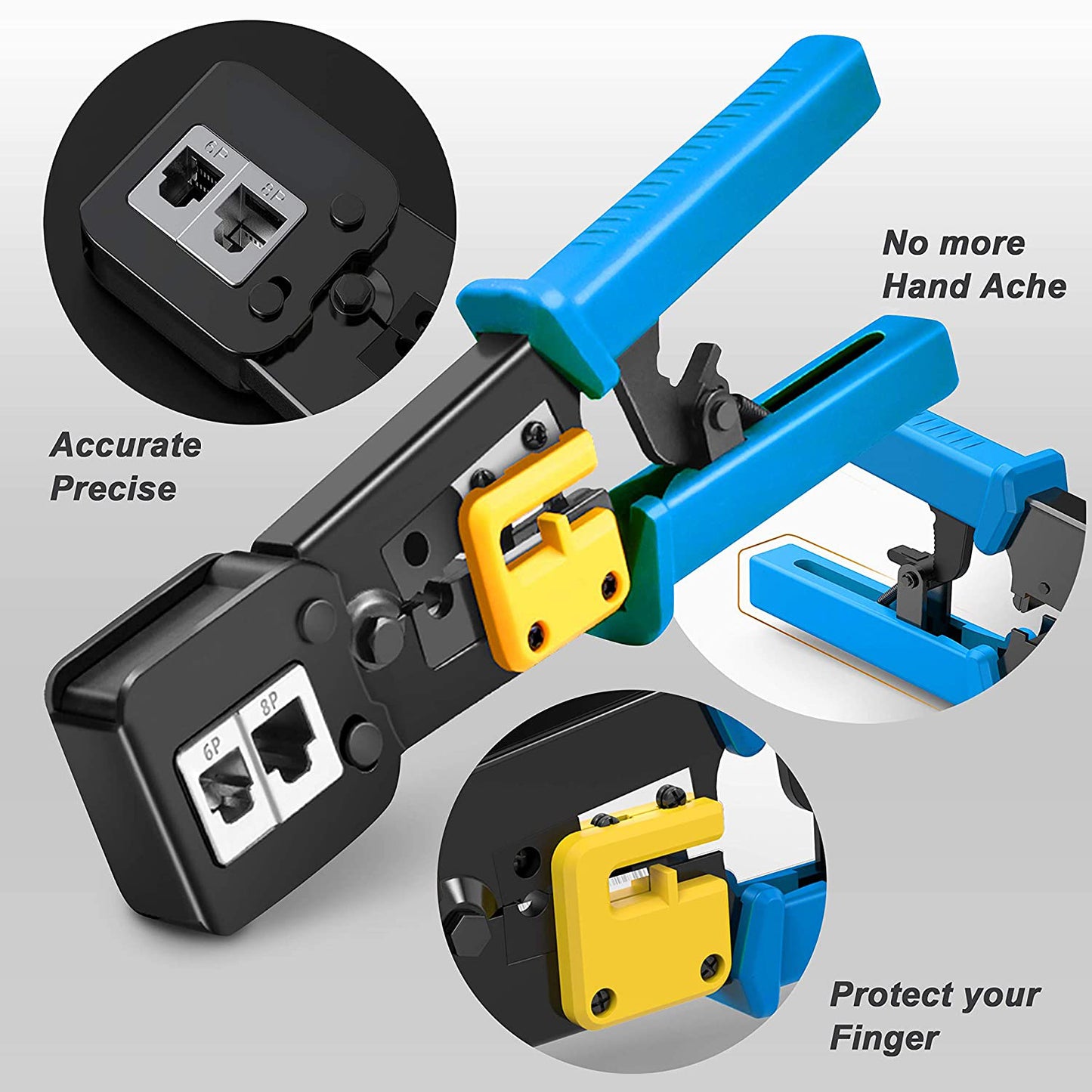 ZoeRax RJ45 Crimp Tool Pass Through Cat5 Cat5e Cat6 Crimping Tool for RJ45/RJ12 Regular and End-Pass-Through Connectors