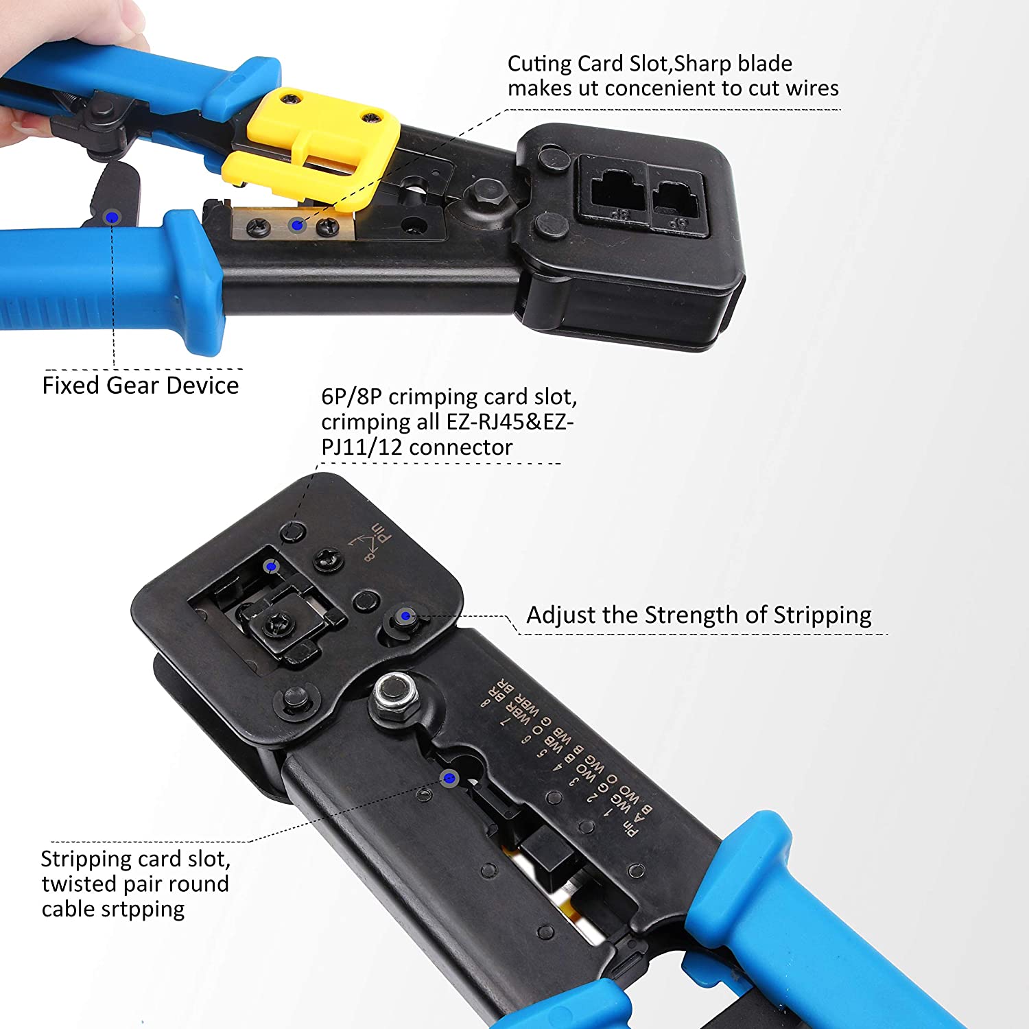 ZOERAX Pass Through RJ45 Crimp Tool, All-in-One Ethernet Crimper, Cutter, Stripper, Works for Cat7 Cat6A Cat6 Cat5e Cat5 Shielded and Unshielded Connectors ZOERAX Pass Through RJ45 Crimp Tool, All-in-One Ethernet Crimper, Cutter, Stripper, Works for Cat7 Cat6A Cat6 Cat5e Cat5 Shielded and Unshielded Connectors