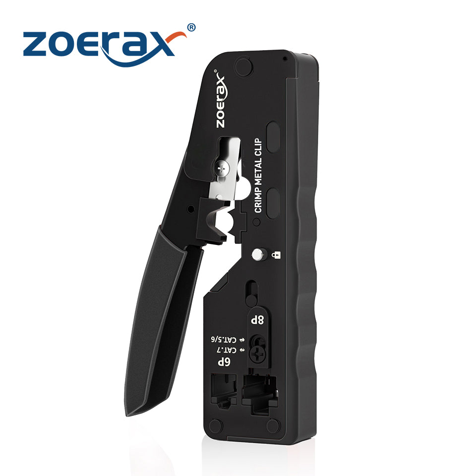 ZoeRax All-in-One Pass Through Crimper for RJ45 RJ12 RJ11 Standard and Shielded Network Connectors and CAT5/5e CAT6 CAT6a CAT7