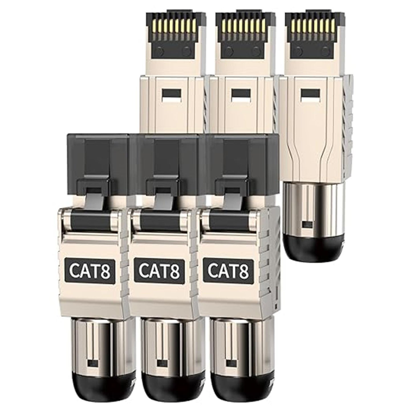 6-Pack RJ45 Connectors Tool Free Cat 8, Cat8 Field Termination Plug Shielded RJ45 Modular Plugs for 2000MHz 2GHz 40G Double Shielded Solid LAN Cable 22AWG-24AWG