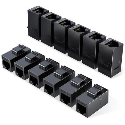RJ45 Cat6 Keystone Coupler, 12-Pack Female to Female Cat6 Keystone Jack, UTP Keystone Coupler Insert, Black
