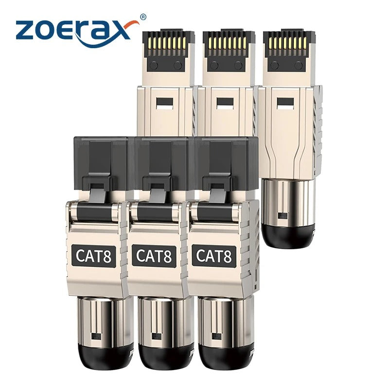 ZoeRax 6-Pack RJ45 Connectors Tool Free Cat8 CAT7 CAT6A, Cat 8 Field Termination Plug Shielded RJ45 Modular Plugs for 2000MHz 40G
