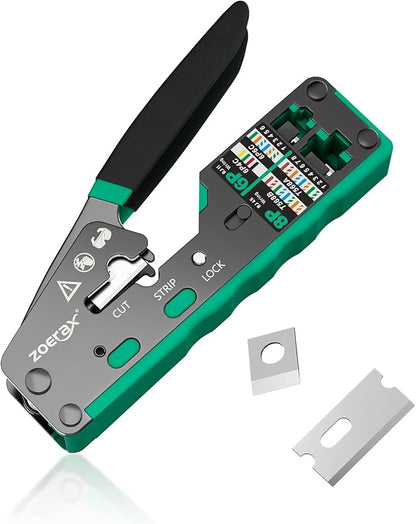 RJ45 Crimping Tool Ethernet Crimp Tool Crimper for RJ11/RJ12 Standard, RJ45 Pass Through Connectors, Yellow