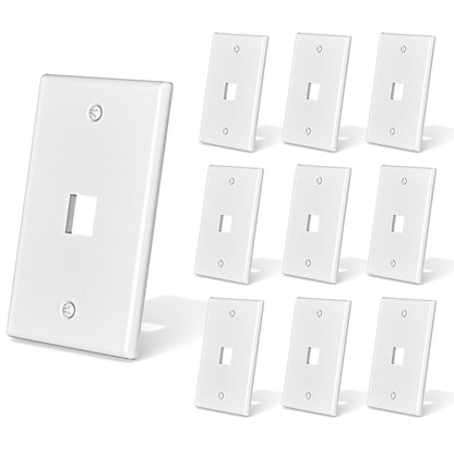 1-Port Ethernet Keystone Wall Plate, 10-Pack RJ45 Wall Plate Single Gang Wall Plates for RJ45 Keystone Jack and Modular Inserts, Matte, White