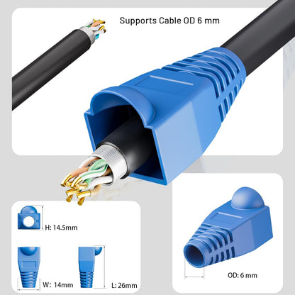 100-Pack Rj45 Strain Relief Boots Ethernet Network Cable Connector Plug Cover for Cat6 Cat5E Cat5(Blue)