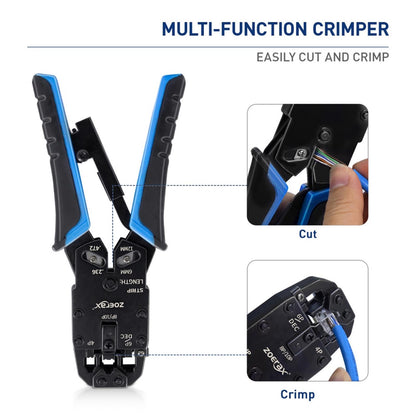 ZoeRax Multi-function RJ45 Crimping Tool, 10P/8P/6P-RJ11, RJ12, RJ45,RJ50 Crimper Cutter Stripper for Modular Plugs