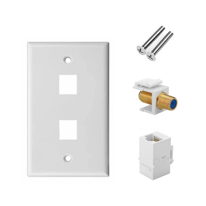 ZoeRax Ethernet Coax Wall Plat, 2-Port Cat6 Keystone Jack Coupler and Gold Plated RG6 Keystone Jack Insert Wall Plate