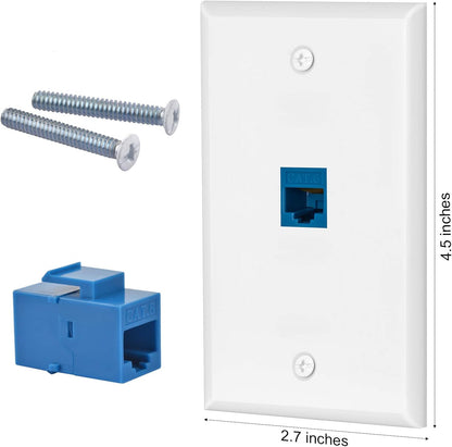 ZoeRax 2-Pack Ethernet Wall Plate Outlet, Single Gang Matte Keystone Wall Plate with RJ45 Keystone Coupler, Blue