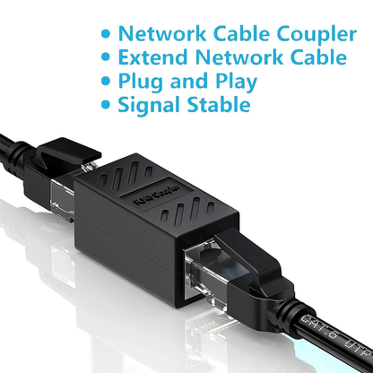 ZoeRax RJ45 Coupler, Ethernet Extender 1000Mbps in Line Coupler Cat7 Cat6 Cat5e Cable Connector Ethernet Adapter Female to Female Black