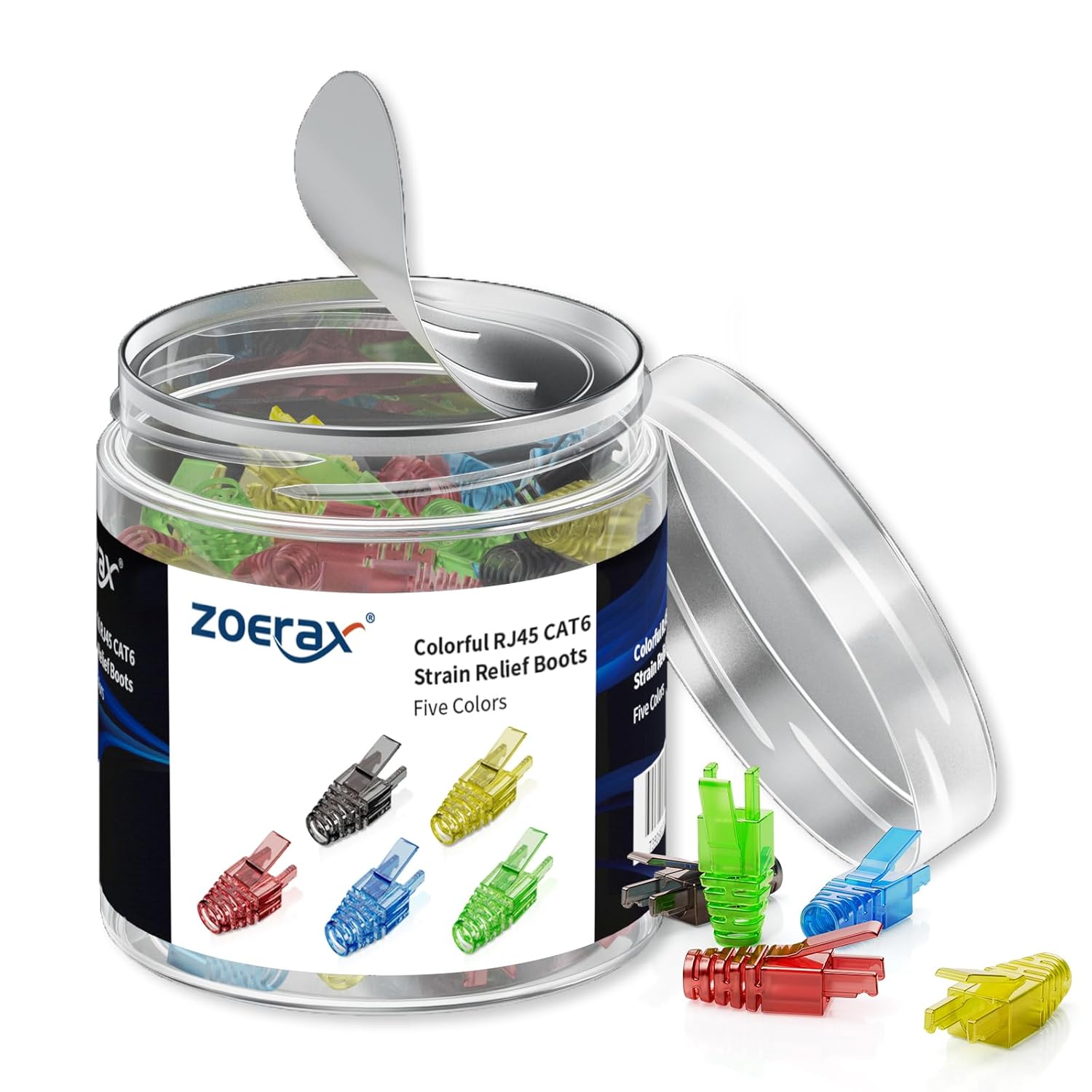 100 Pack RJ45 Strain Relief Boots, Assorted Colors, RJ45 Ethernet