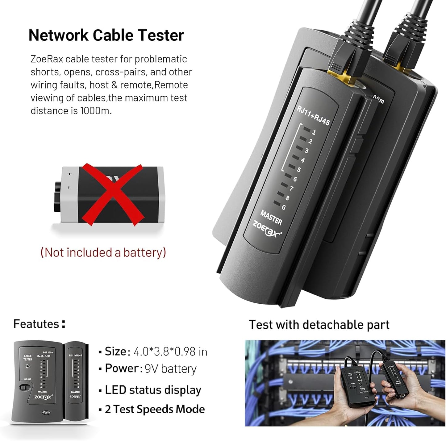 네트워크 툴 키트, ZOERAX 11 in 1 전문가용 RJ45 크림프 툴 키트 - 패스스루 크림퍼, RJ45 테스터, 110/88 펀치 다운 툴, 스트리퍼, 커터, Cat6 패스스루 커넥터 및 부츠 