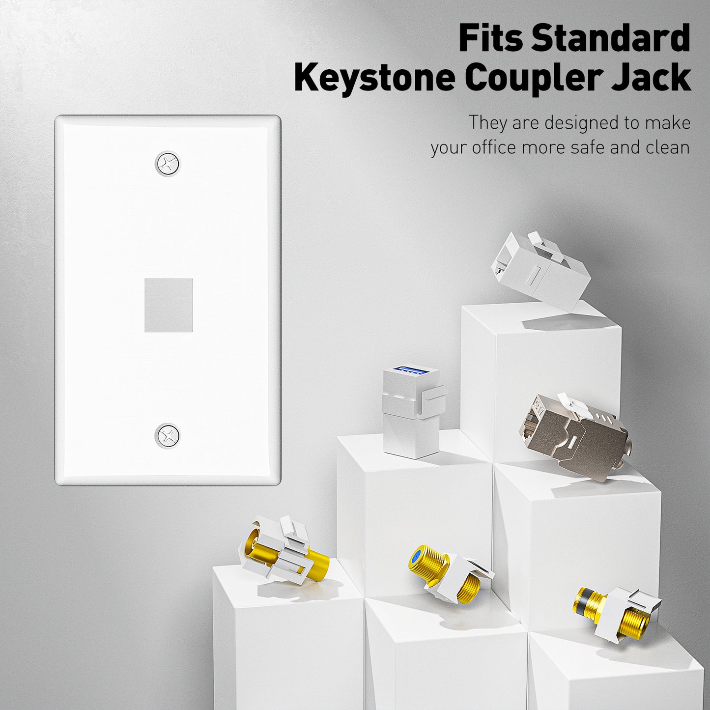 1-Port Ethernet Keystone Wall Plate, 10-Pack RJ45 Wall Plate Single Gang Wall Plates for RJ45 Keystone Jack and Modular Inserts, Matte, White