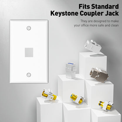 1-Port Ethernet Keystone Wall Plate, 10-Pack RJ45 Wall Plate Single Gang Wall Plates for RJ45 Keystone Jack and Modular Inserts, Matte, White