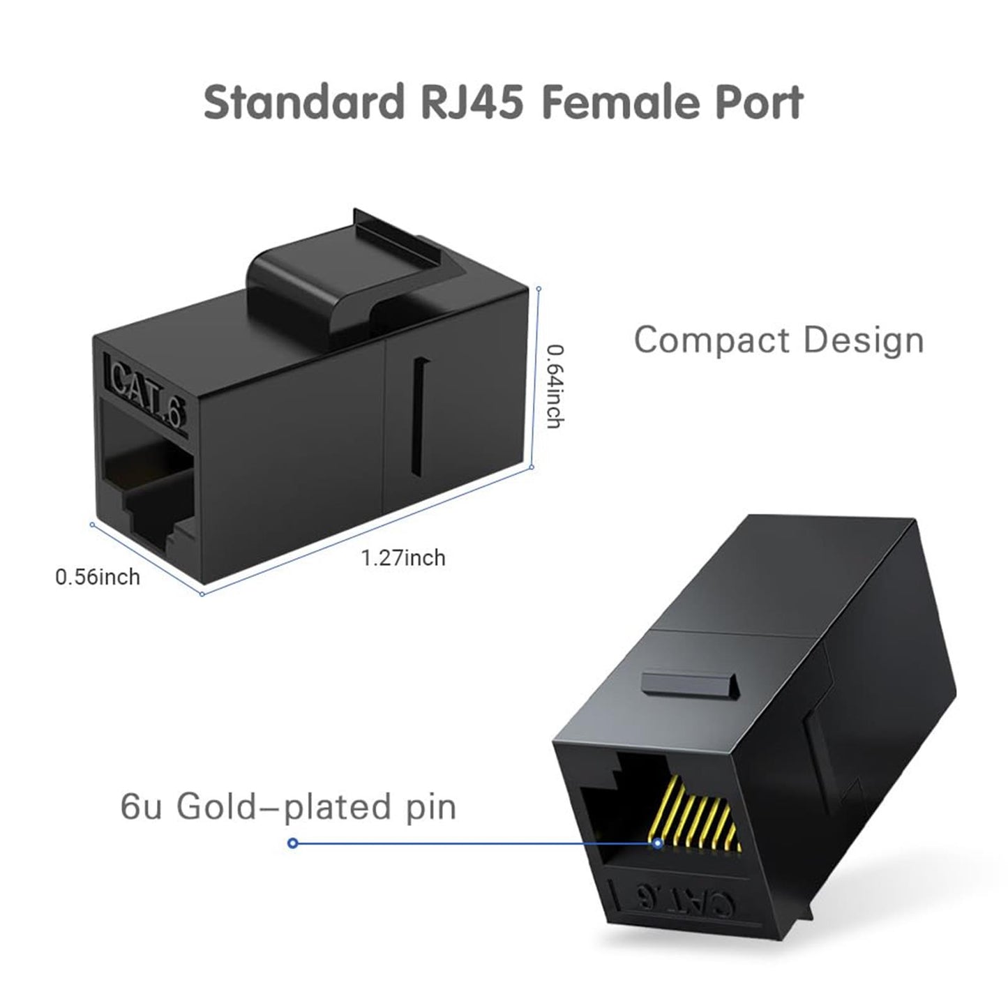 RJ45 Cat6 Keystone Coupler, 12-Pack Female to Female Cat6 Keystone Jack, UTP Keystone Coupler Insert, Black