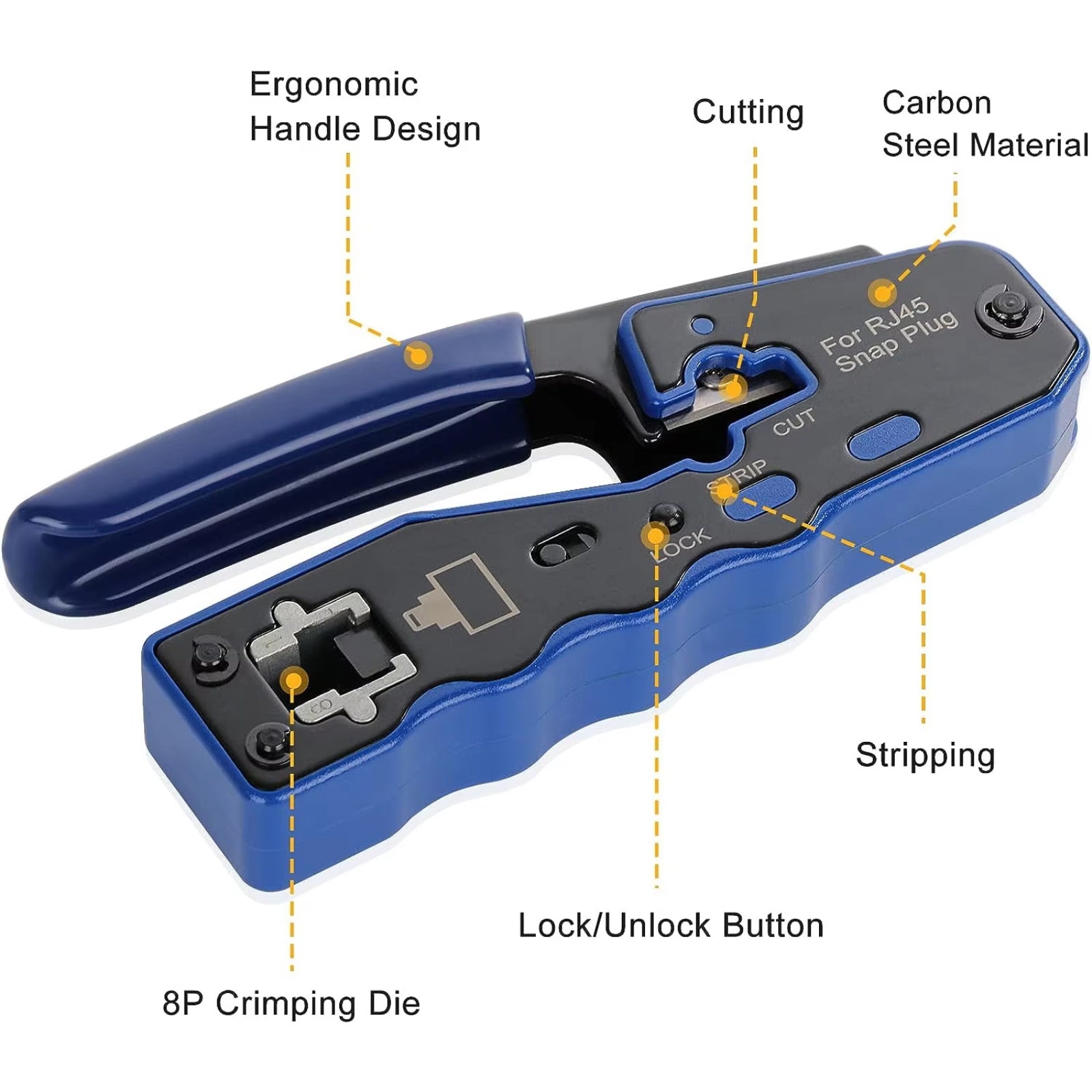 RJ45 Pass-Through Crimping Tool Kit – With Tester, Wire Stripper & 20 Cat6 Connectors