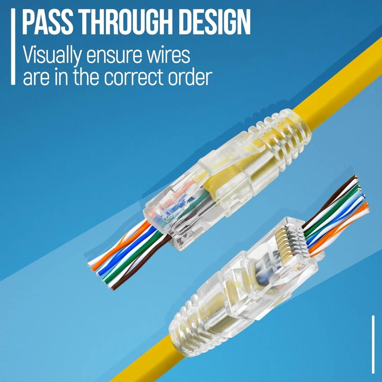 ZoeRax RJ45 Cat6 Pass Through Connectors and Strain Relief Boots, EZ to Crimp Modular Plug for Solid or Stranded Network Cable