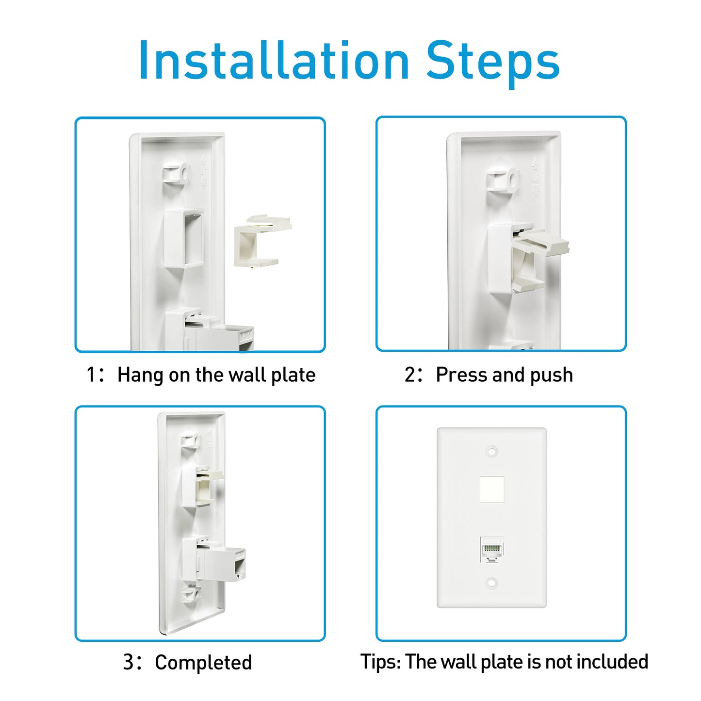 ZoeRax 50-Pack Blank Keystone Jack Inserts for Keystone Wall Plate and Patch Panel, White