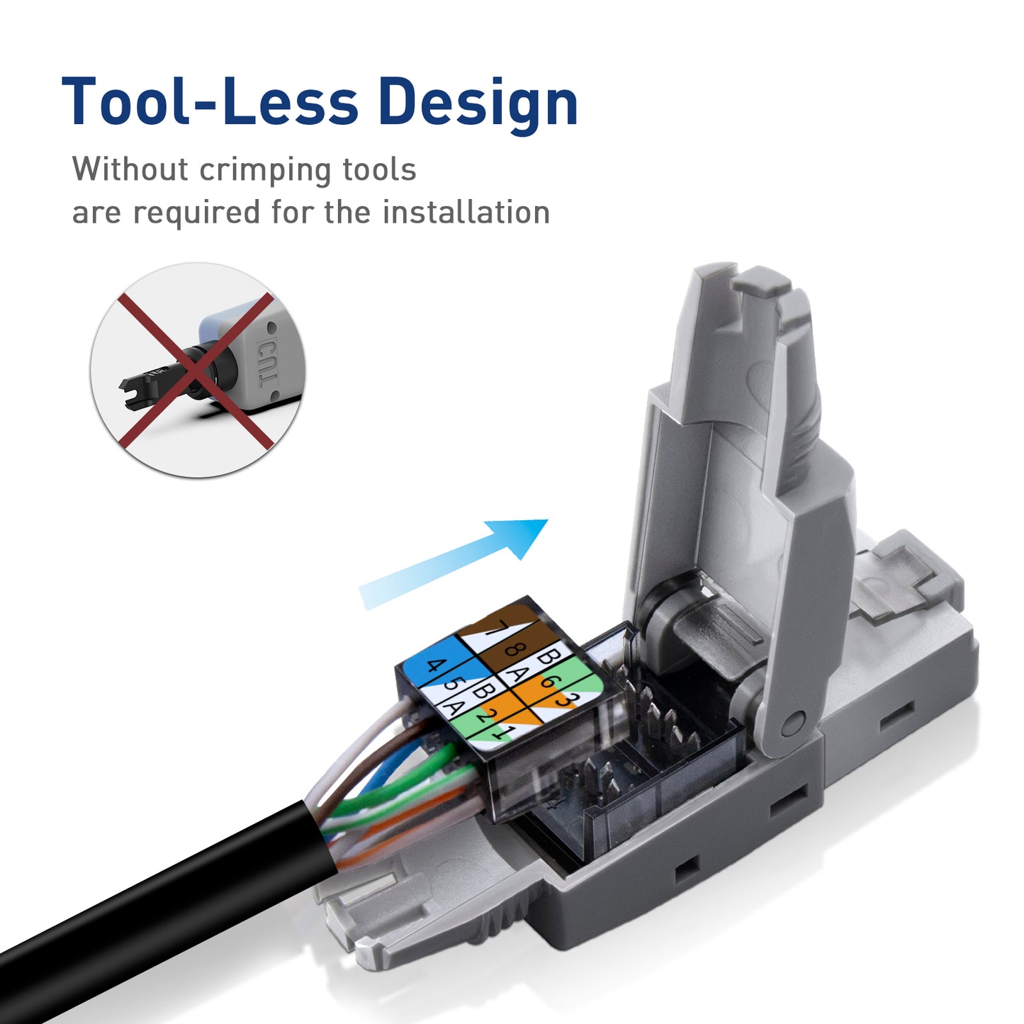 ZoeRax RJ45 Connector Tool-Free, CAT6 Field Termination Plug, Gold Plated Modular Plug, UTP CAT6 Connector Toolless