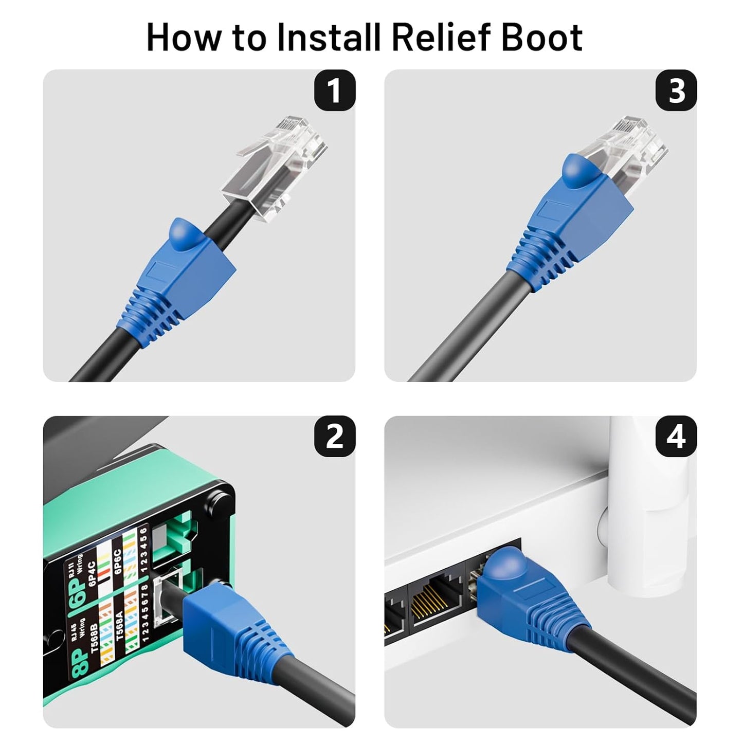 100-Pack Rj45 Strain Relief Boots Ethernet Network Cable Connector Plug Cover for Cat6 Cat5E Cat5(Blue)