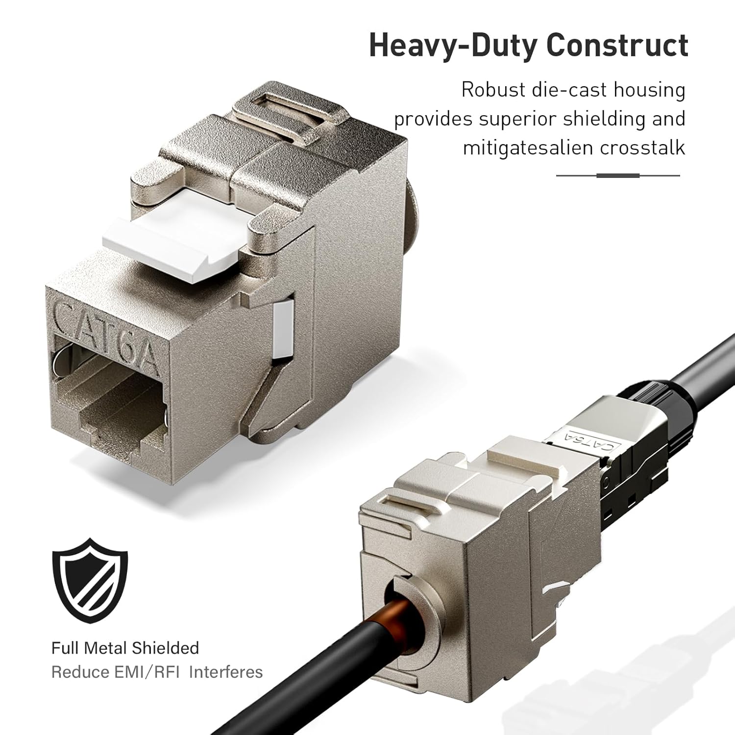 12-Pack Shielded Cat6A / Cat6 Keystone Jack 10Gbps Zinc-Alloy