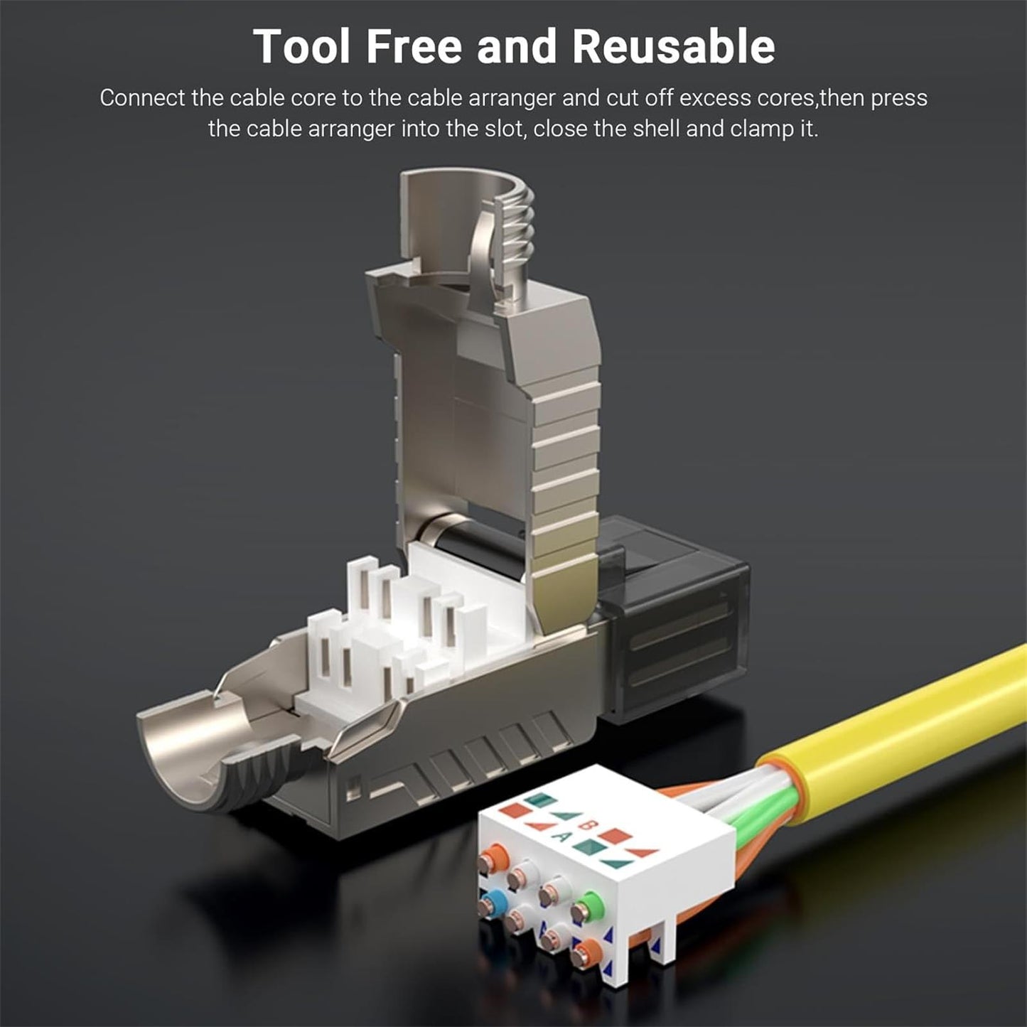 6-Pack RJ45 Connectors Tool Free Cat 8, Cat8 Field Termination Plug Shielded RJ45 Modular Plugs for 2000MHz 2GHz 40G Double Shielded Solid LAN Cable 22AWG-24AWG