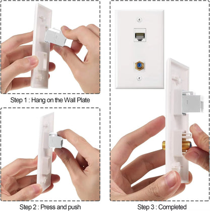 ZoeRax Ethernet Coax Wall Plat, 2-Port Cat6 Keystone Jack Coupler and Gold Plated RG6 Keystone Jack Insert Wall Plate