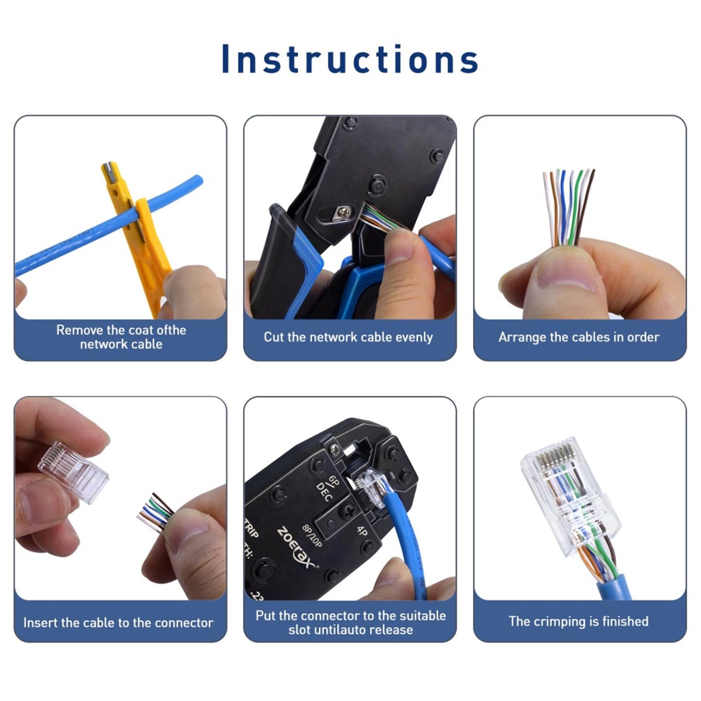 ZoeRax Multi-function RJ45 Crimping Tool, 10P/8P/6P-RJ11, RJ12, RJ45,RJ50 Crimper Cutter Stripper for Modular Plugs