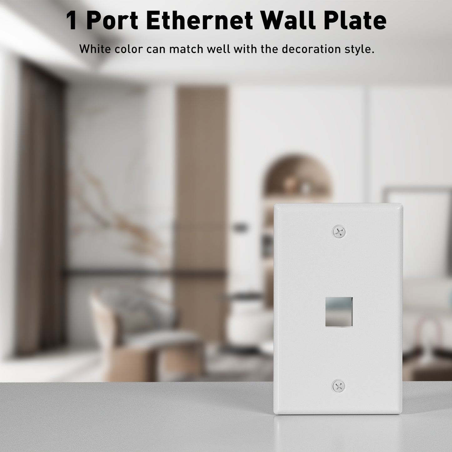 1-Port Ethernet Keystone Wall Plate, 10-Pack RJ45 Wall Plate Single Gang Wall Plates for RJ45 Keystone Jack and Modular Inserts, Matte, White