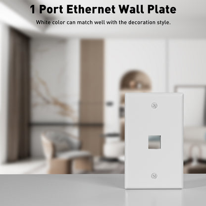 1-Port Ethernet Keystone Wall Plate, 10-Pack RJ45 Wall Plate Single Gang Wall Plates for RJ45 Keystone Jack and Modular Inserts, Matte, White
