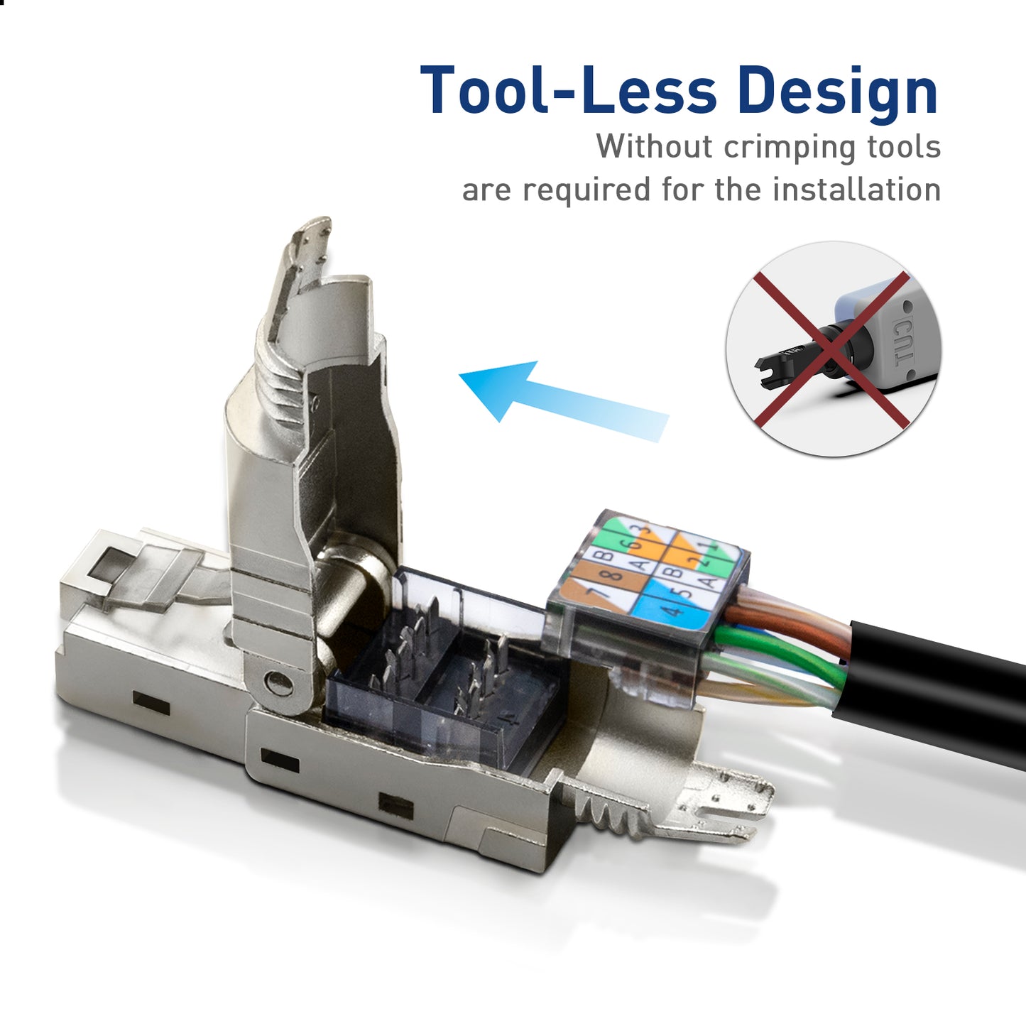 ZoeRax Tool-Free RJ45 Connector, Gold-Plated Plug, Shielded Ethernet Connector for Cat6A/Cat7/Cat8, POE Compatible