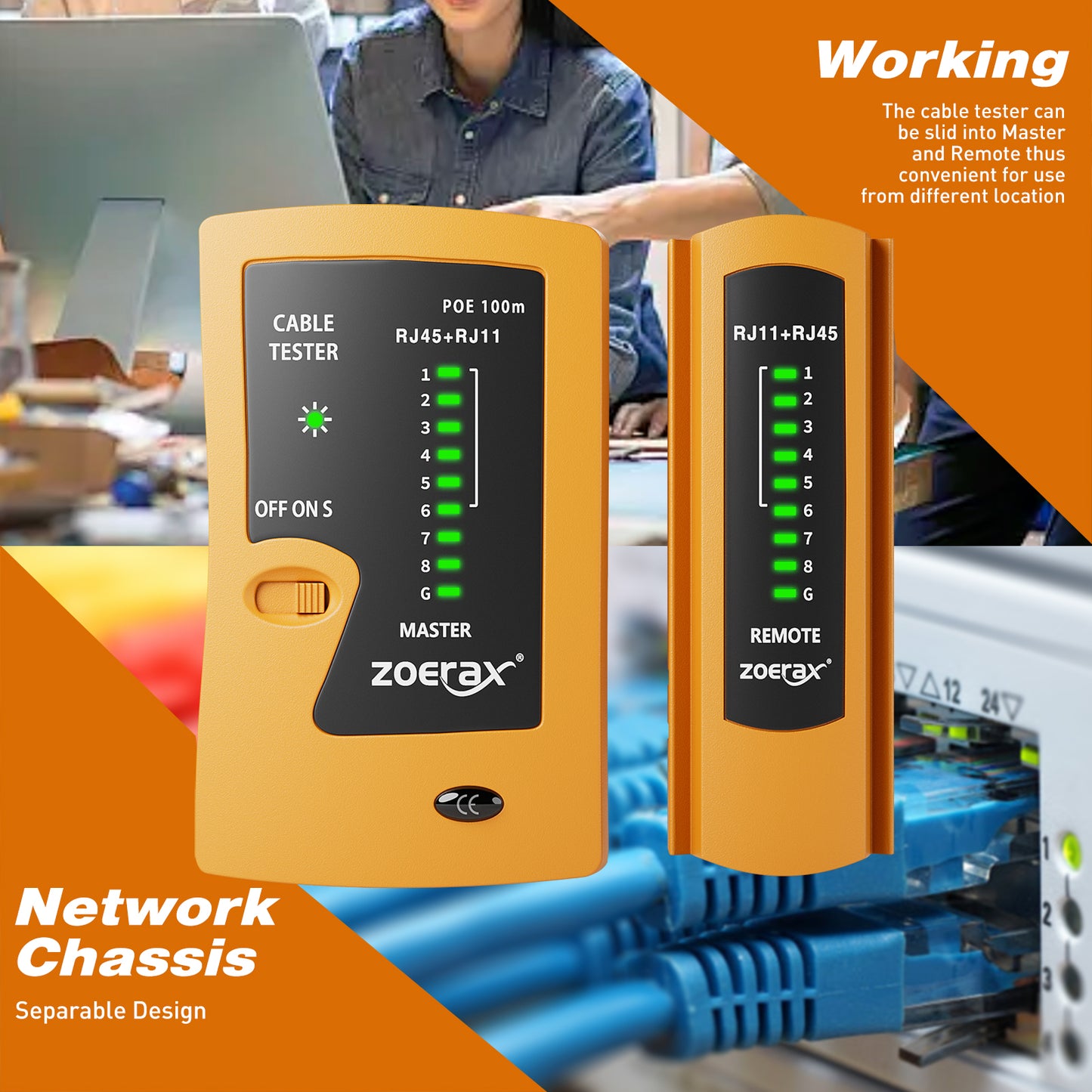 Network Cable Tester RJ45 LAN Cable Test Support POE for RJ45 Cat5 Cat5e Cat6 Cat6a Cat7 UTP/Shielded Cable and RJ11 RJ12 ethernet Cable Tester （Battery not Included）