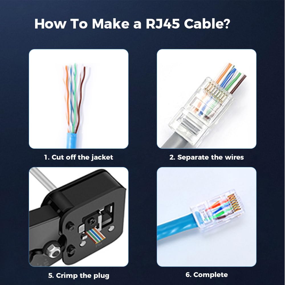 Комплект из 100 сквозных разъемов RJ45 Cat6. Модульные вилки RJ45 для одножильного или многожильного кабеля UTP. 