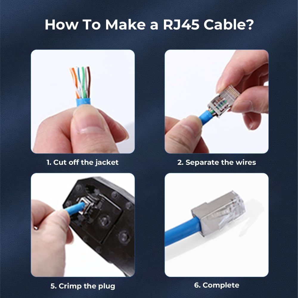 Комплект из 100 экранированных модульных разъемов RJ45 Cat6 для проходных разъемов RJ45 для одножильного или многожильного кабеля Ethernet FTP/STP 