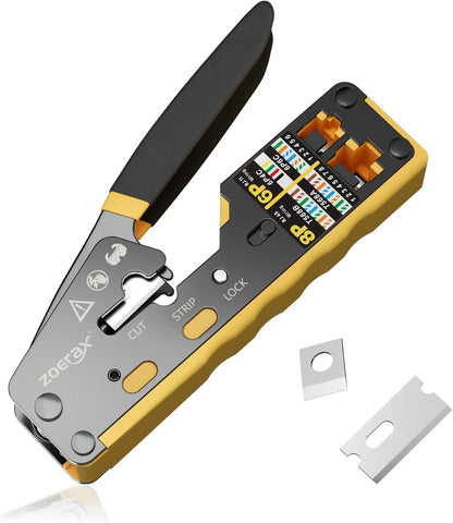 RJ45 Crimping Tool Ethernet Crimp Tool Crimper for RJ11/RJ12 Standard, RJ45 Pass Through Connectors, Yellow