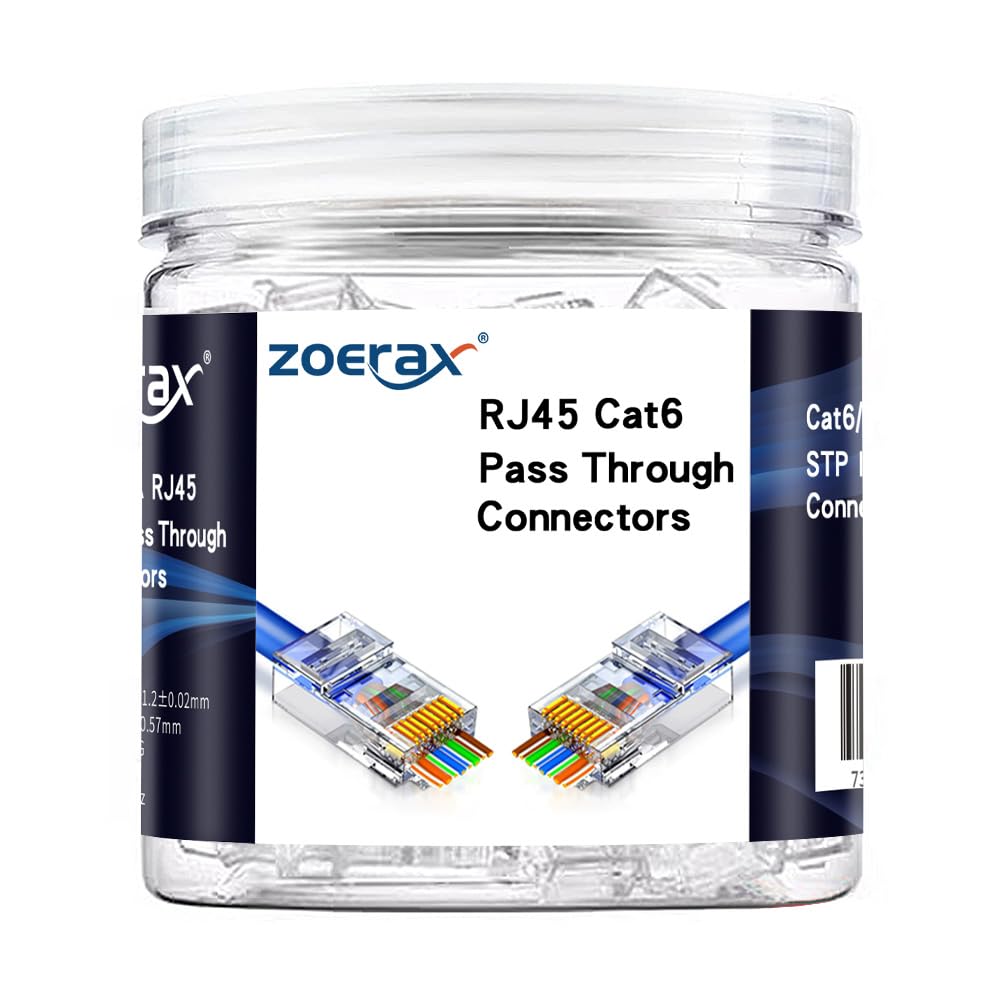 Комплект из 100 сквозных разъемов RJ45 Cat6. Модульные вилки RJ45 для одножильного или многожильного кабеля UTP. 