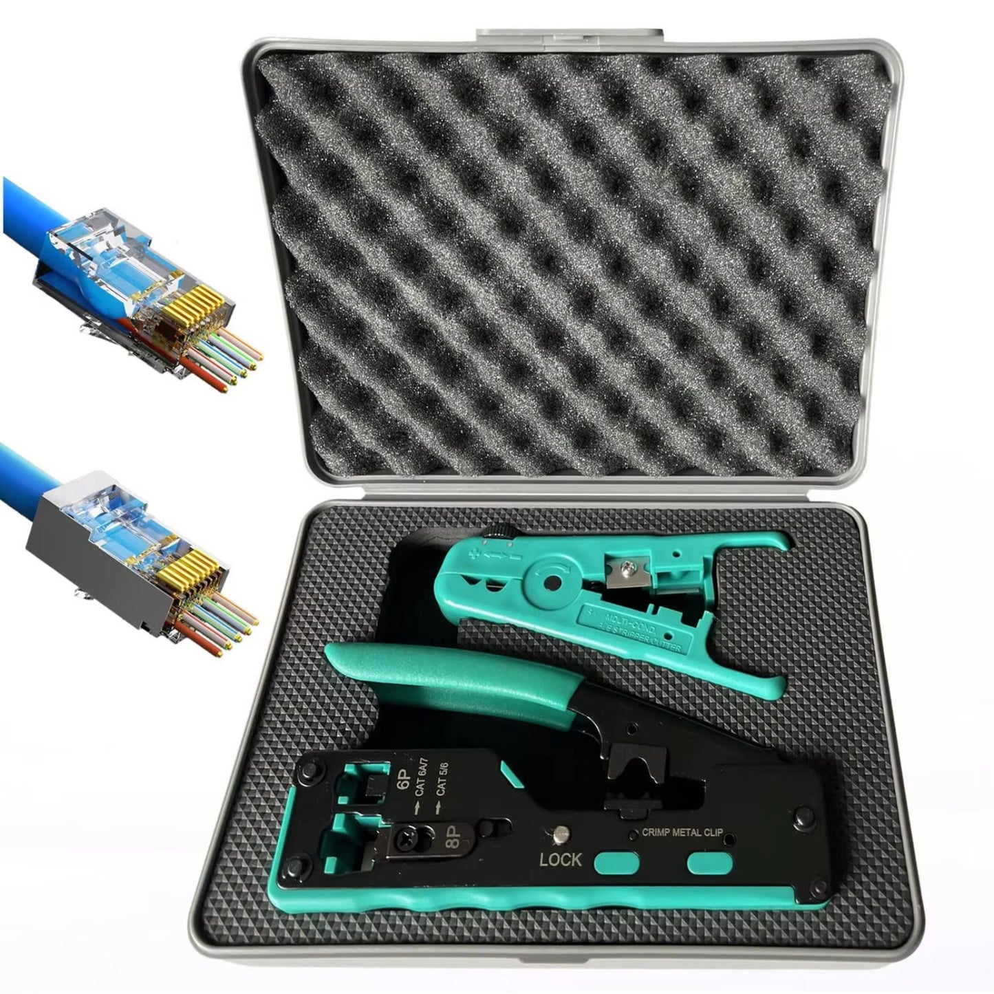 ZoeRax RJ45 패스스루 크림프 툴 키트 이더넷 크림퍼 Cat5 Cat5e Cat6 Cat6A Cat7 크림핑 툴 키트 RJ45 RJ11 와이어 스트리퍼 