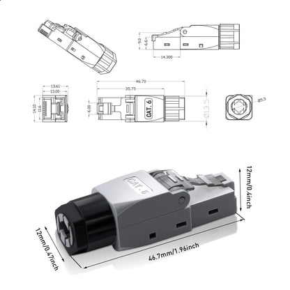 ZoeRax RJ45 Connector Tool-Free, CAT6 Field Termination Plug, Gold Plated Modular Plug, UTP CAT6 Connector Toolless