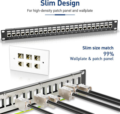 12 Pcs RJ45 Cat7 Cat6A Shielded Keystone Jack, Cat 7 10Gbps Easy Toolless Modular Jacks PoE for 23 to 24 AWG Solid or Stranded S/FTP Ethernet Cable