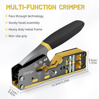 RJ45 Crimping Tool Ethernet Crimp Tool Crimper for RJ11/RJ12 Standard, RJ45 Pass Through Connectors, Yellow