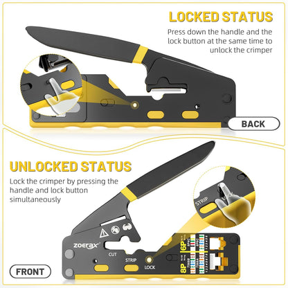 RJ45 Crimping Tool Ethernet Crimp Tool Crimper for RJ11/RJ12 Standard, RJ45 Pass Through Connectors, Yellow