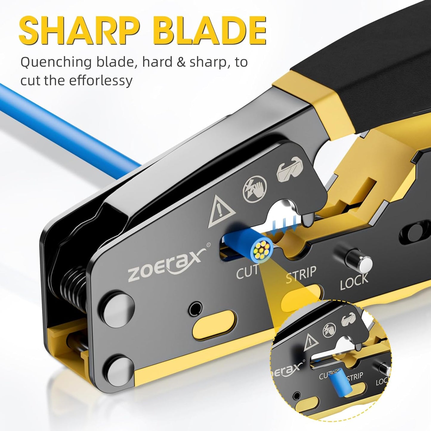 RJ45 Crimping Tool Ethernet Crimp Tool Crimper for RJ11/RJ12 Standard, RJ45 Pass Through Connectors, Yellow